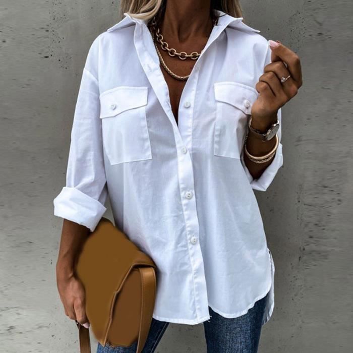 Chemise à Manches Longues Femme - Pull En Soie Double Tricot - Grande Taille Confortable
