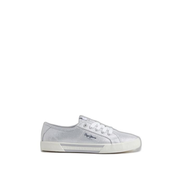 Pepe Jeans Baskets femme - PEPE JEANS - Brady Party - Tissu côtelé brillant - Semelle concave EVA - Silver - 42
