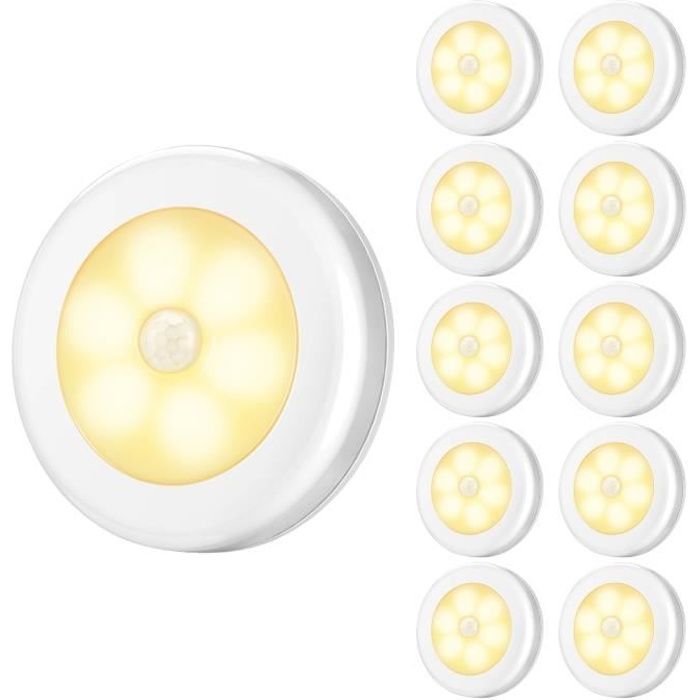 Lampes LED à Détecteur Lampe Détecteur de Mouvement Lampe de Placard pour Escalier Armoires Placards - 10 Pack Blanc