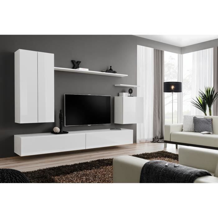 ensemble meuble tv mural switch ii - blanc brillant - 1 porte - design contemporain - modulable - price factory