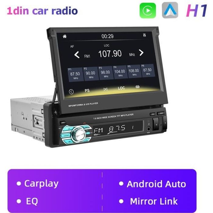 Autoradio GPS Android 10.0 1 Din 7  Ecran Rétractable 2G+32G WiFi  Bluetooth avec CarPlay et Android Auto sans fil avec RDS FM AUX - Cdiscount  Auto