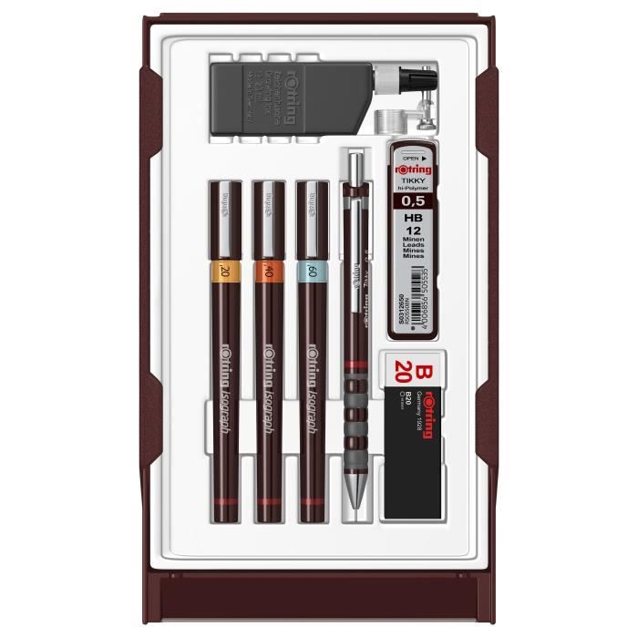 gomme 3 Stylos Isograph 0.2/0.4/0.6mm rOtring rOtring Set College Porte-mine 0.5 
