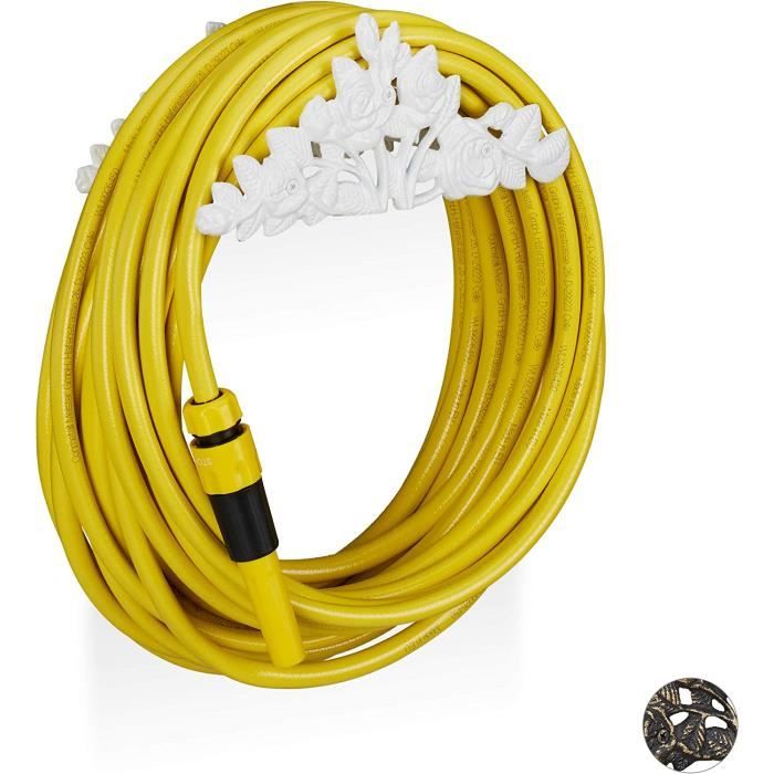 Antique Garden Hose Holder, Rose Motif, Cast Iron, WallMount, Vintage