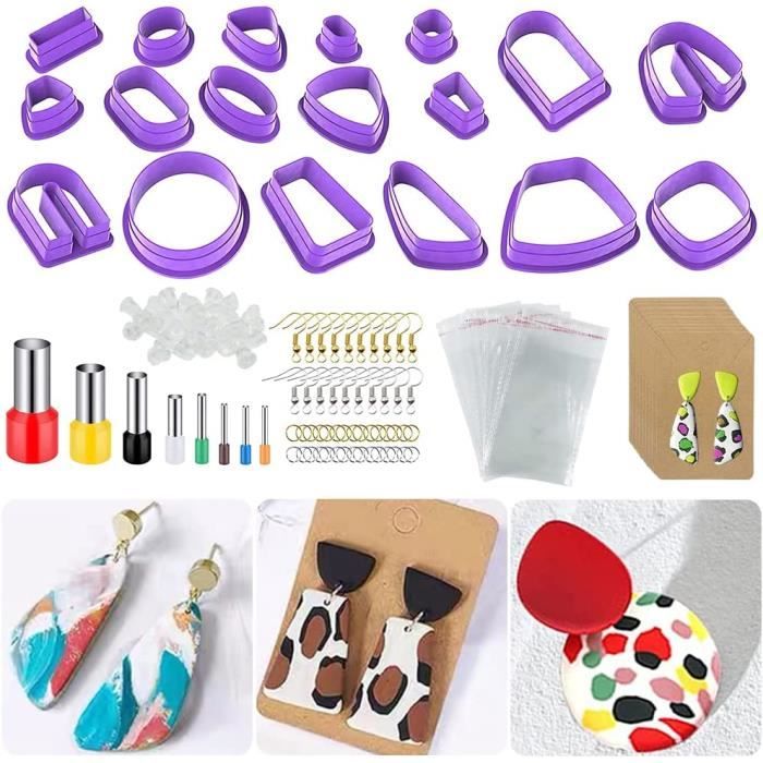 Lot 18 Emporte-pièces Argile Polymère - Pour Boucles D'oreilles - Avec Crochets, Anneaux, Cartes - DIY - 10