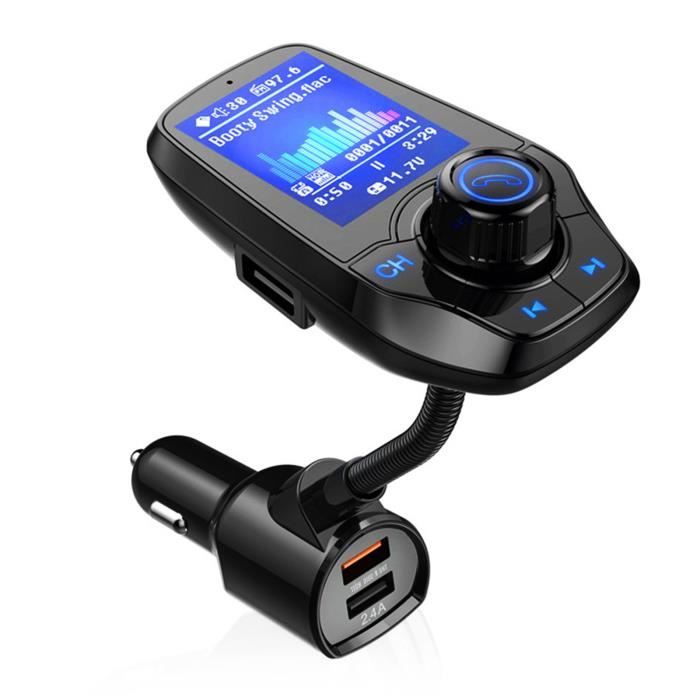 Bluetooth Transmetteur FM pour adaptateur audio sans fil Radio voiture avec écran LCD Appel à la main libre Affichage Lecteur de musique Chargeur voiture Noir 