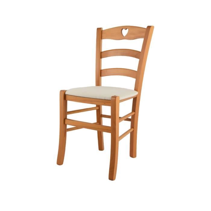 Tommychairs - Chaise cuisine CUORE structure en bois de hêtre peindré miel assise en tissu couleur ivoire