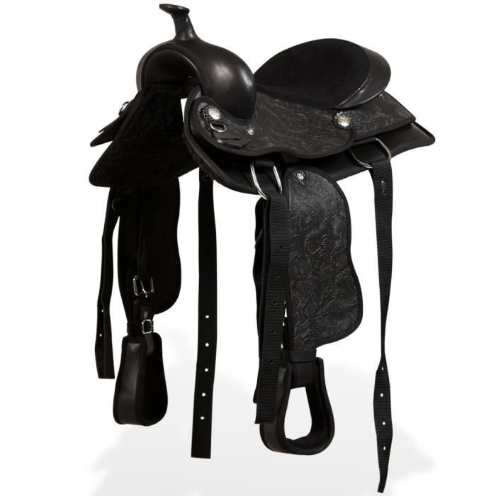 vidaXL Selle, bridon et col de poitrine Cuir véritable 13 po Noir