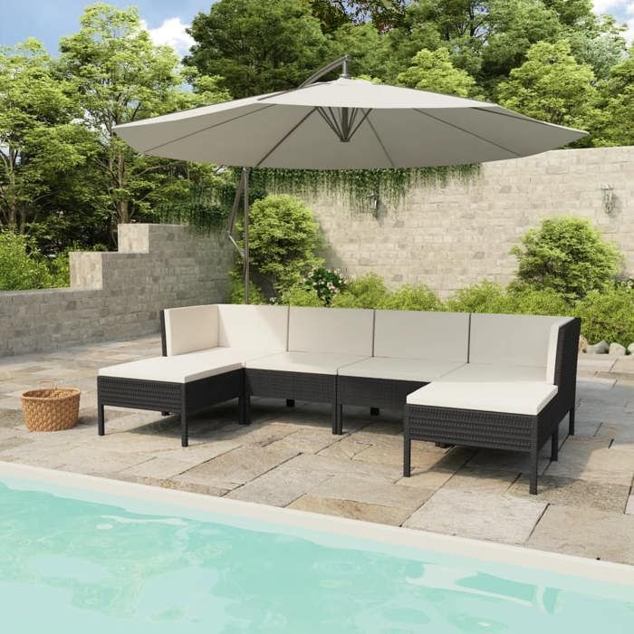 vidaXL Salon de jardin 6 pcs avec coussins résine tressée noir 3056962