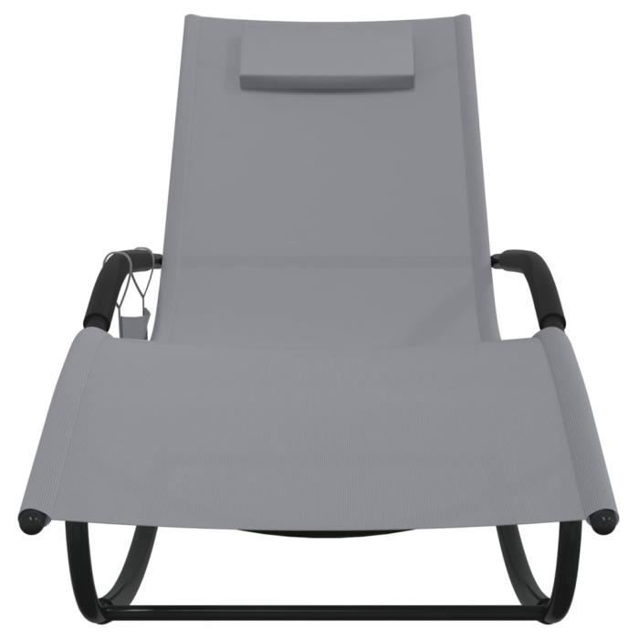 tip - bains de soleil - chaise longue à bascule gris acier et textilène - yosoo - dx2041