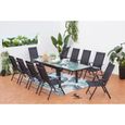 Salon de jardin - 10 places - BRESCIA  - Concept Usine - extensible - Aluminium - Table Rectangle - 10 fauteuils - Gris-1