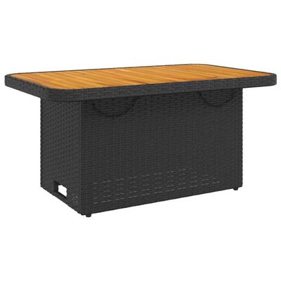 VidaXL Table D'Appoint Jardin Noir Résine Tressée Et Verre Trempé - Pieds Acier Robuste Pour Terrasse Et Patio
