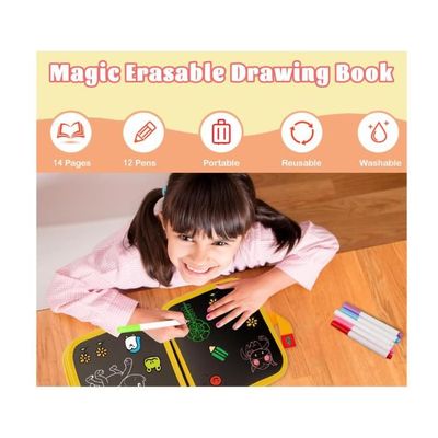 GNAUMORE Bloc De Dessin Effaçable Pour Enfants – Livre De Coloriage Réutilisable Avec 12 Stylos Aquarelles, Portatif, Cadeau Créatif Dès 3 Ans