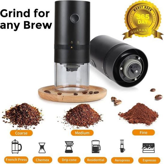 Moulin Café électrique Rechargeable USB-C Moulin à Café Portable MiiCoffee PT1 V2 - Broyeur Conique Inox, Réglable, Rechargeable USB-C, 30g Capacité