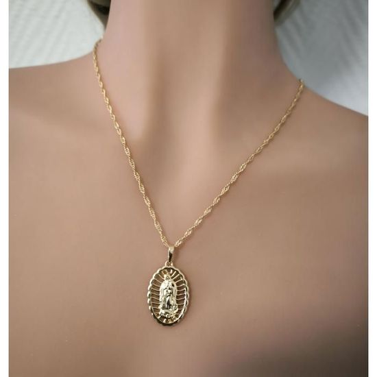 Collier Pendentif Vierge Marie Ovale Plaqué Or 18 Carats - Longueur 50 Cm - Neuf Avec étiquettes