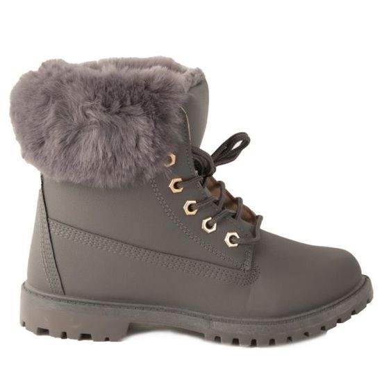 Bottines femme rangers fourr es et revers fourrure en simili cuir 37