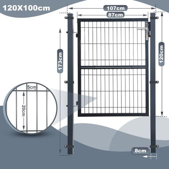 Portail Jardin Simple En Acier, Noir 105x100 Cm - Sécurité Avec Serrure, Design Moderne Pour Terrasse Et Extérieur - 7