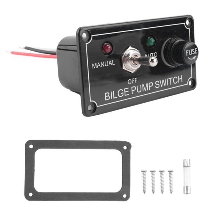 Panneau De Commande Pompe De Cale 12/24V – 3 Positions Auto/Arrêt/Manuel – Disjoncteur 15A Et Voyant LED