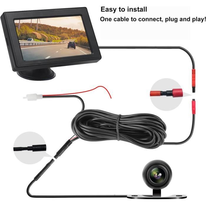 Caméra De Recul Voiture Avec Écran LCD 4,3" - Vision Nuit Et Étanche IP68 - Aide Au Stationnement