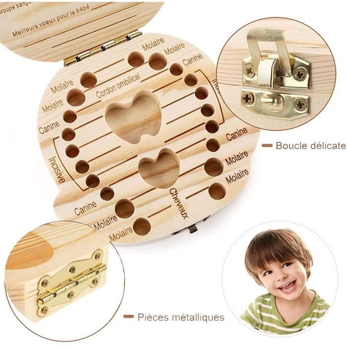 Boîte à Dents De Lait En Bois Avec Pince - Coffret Souvenir Pour Premières Dents De Bébé - Cadeau - 4