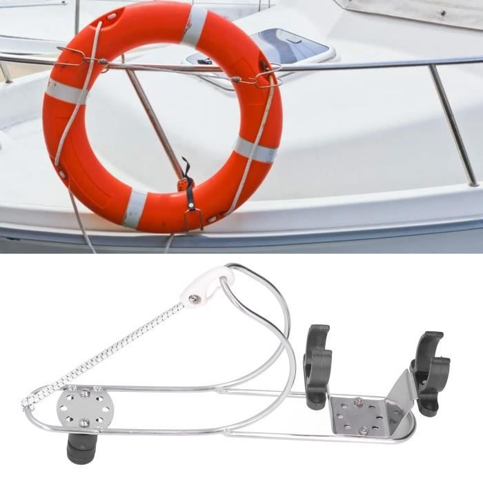 Support De Bouée De Sauvetage – Acier Inoxydable, Pour Tubes 22-25 Mm, Avec 2 Sangles Nylon – Idéal Pour Bateau