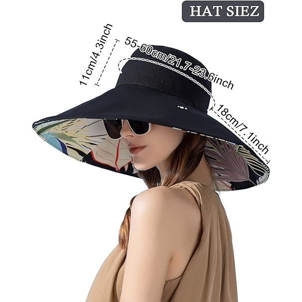 Chapeau De Soleil En Paille Large Bord - UPF 50, Circonférence 58,4 Cm - Pliable, Blanc