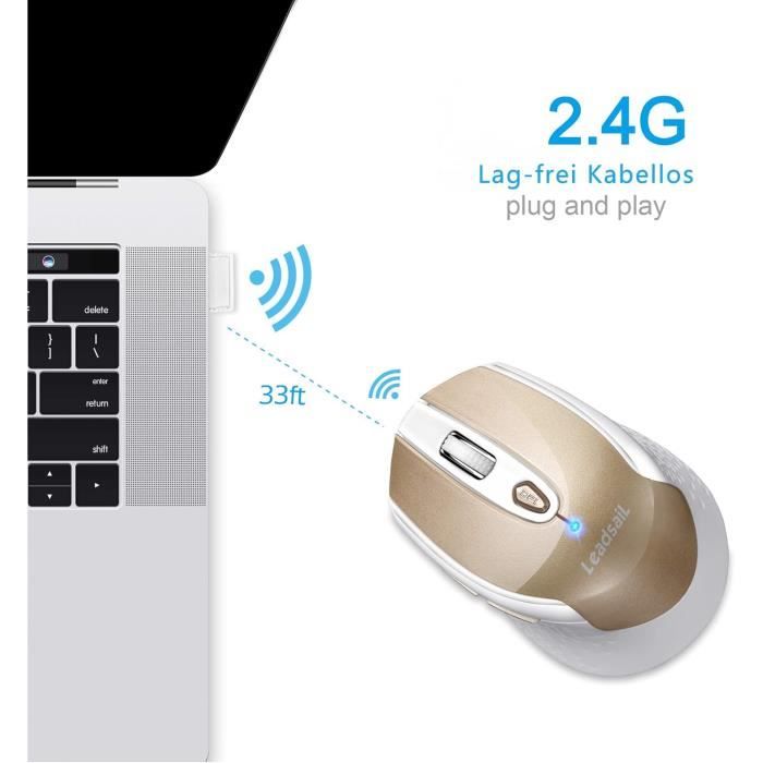 Souris Sans Fil Rechargeable 6 Boutons - Optique, DPI Réglable, Portée 10 M, Pour PC Et Portable (noir)