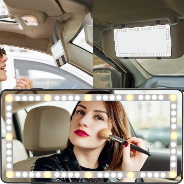 XJYDNCG Miroir De Courtoisie Voiture avec 60 lumières à LED Miroir - Miroir  de Maquillage avec Interrupteur Tactile(black) - Cdiscount Maison