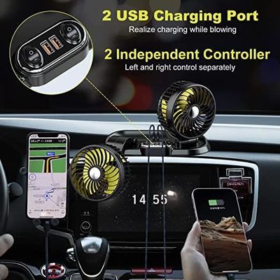 KTW1A3 Ventilateur de Voiture USB Avec Ventouse, 12V 24V
