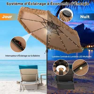 COSTWAY 300 cm parasol met ledverlichting, 9 modi, zweefparasol met