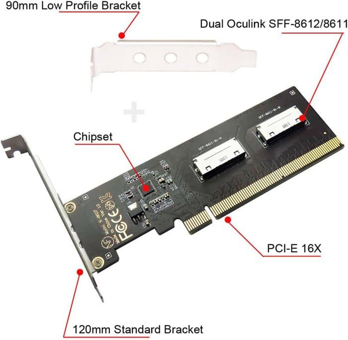 Carte Contrôleur PCIe 4X vers Oculink SFF-8612 pour SSD