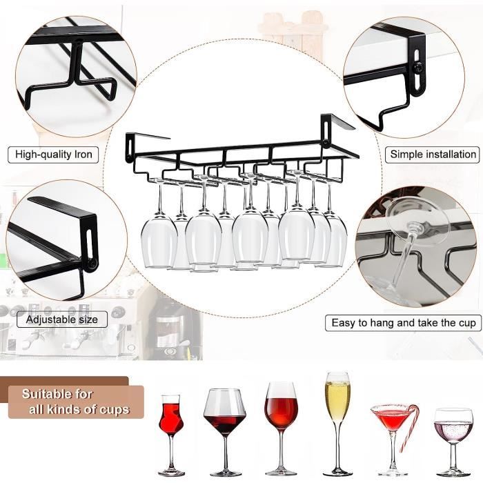Porte-verres à Vin Sous Armoire Dianoo – Rangement Métal Chromé, 1 Rangée, 18 Cm, Facile à Installer - 12