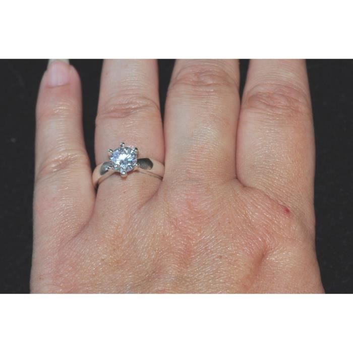 Bijou MATY Bague en rhodium argent solitaire zirconium T 50