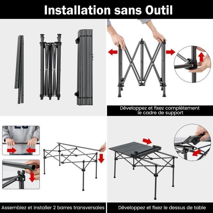 Table De Camping Pliante En Aluminium, Noire, Pratique Pour Pique-nique Et Plein Air
