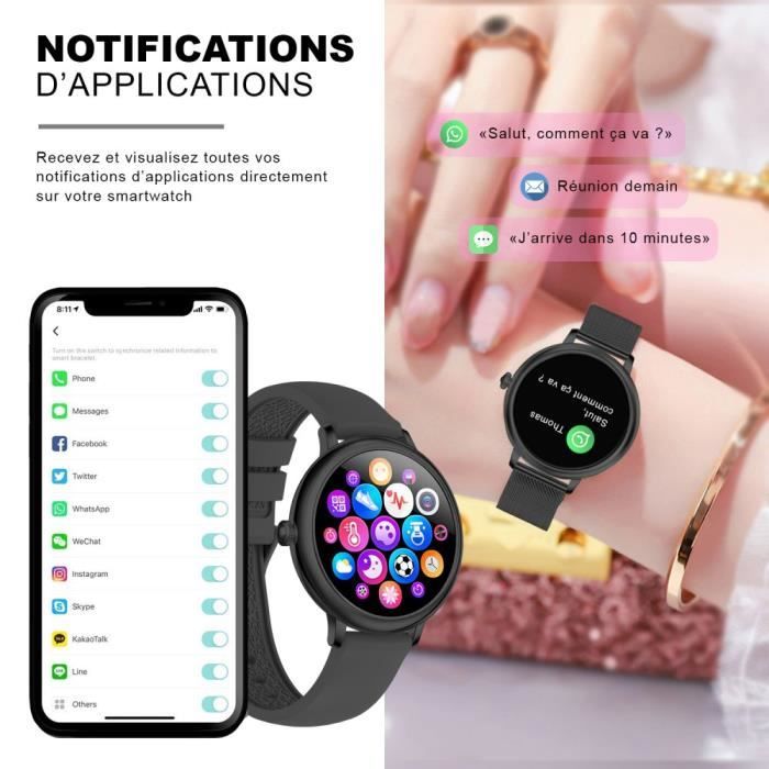 Montre Connect e Femme Noire Smartwatch Sport Podom tre Calorie
