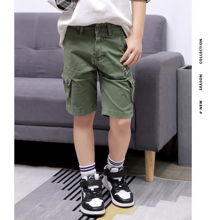 Short Cargo Garçon Haloumoning - Coton Élastique 97% - Taille Adjustable - Sportive Et Loisirs