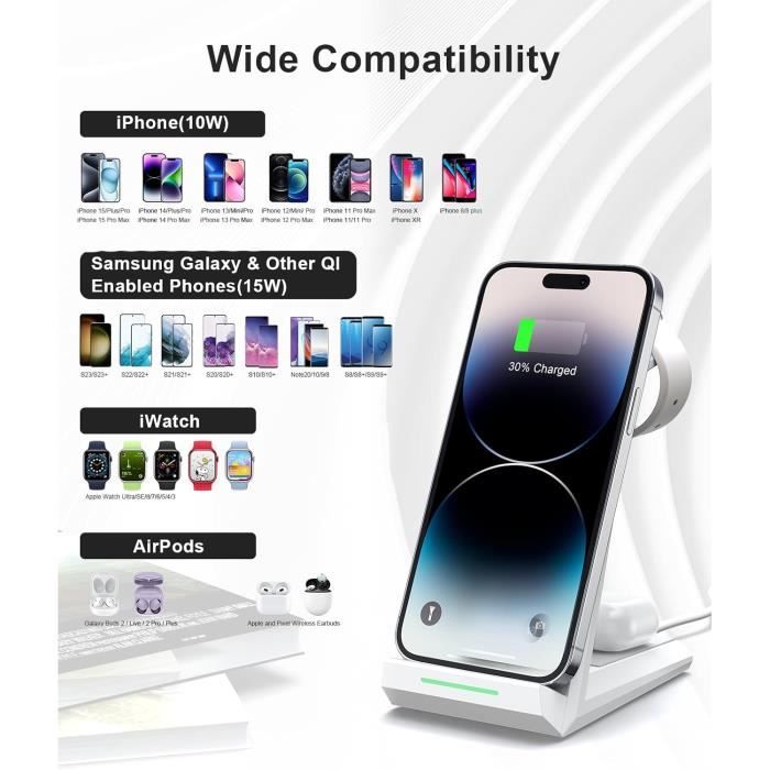 Support De Charge Sans Fil Qi 30W Rapide - Station Bureau Pour S6 Et Téléphones