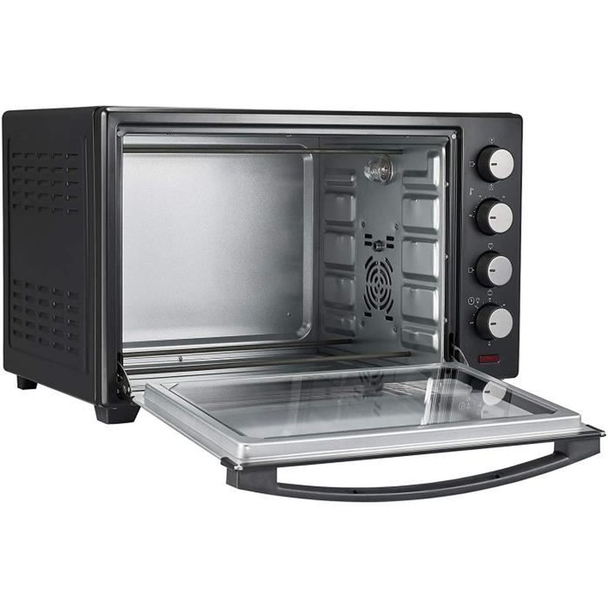100-230°C 2000 W Double Vitrage Minuteur 0-60 min Grille et Plaque de Four avec Rôtissoire Noir Ventilé Mini Four 6 Modes de Cuisson Four Électrique à Poser Capacité 60 L 