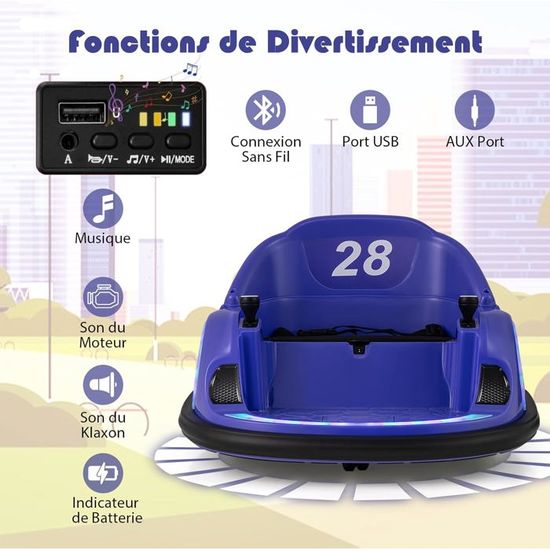 GOPLUS Voiture Electrique pour Enfants1,5 Ans+, Auto-Tamponneuse avec LED Clignotantes, Télécommande, Musical, Charge 25KG (Violet - Jeux - Jouets