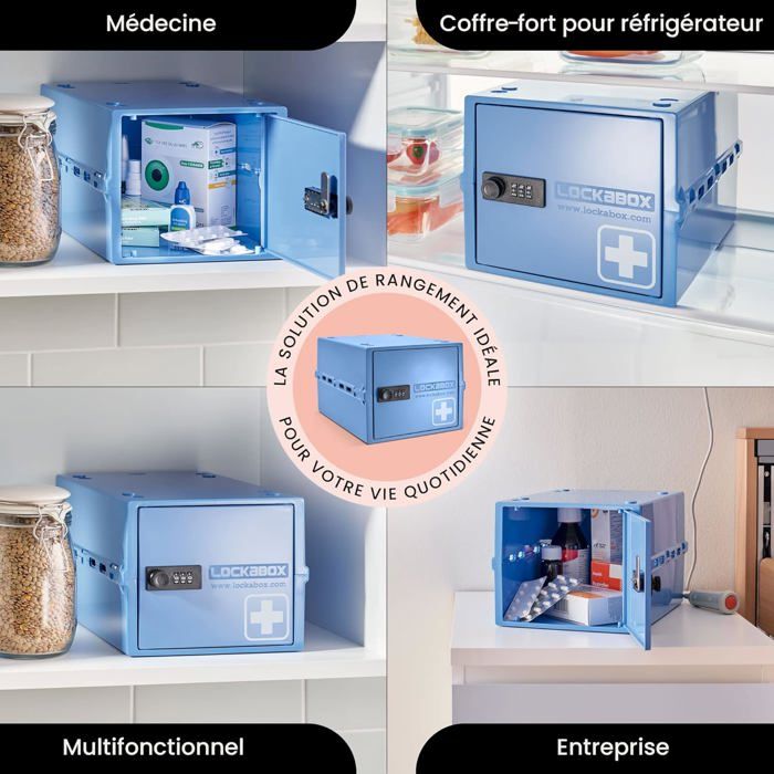 Boîte De Rangement Verrouillable Pour Médicaments - Avec Code Et Cloison, Idéale Réfrigérateur 26x22.5x12 Cm