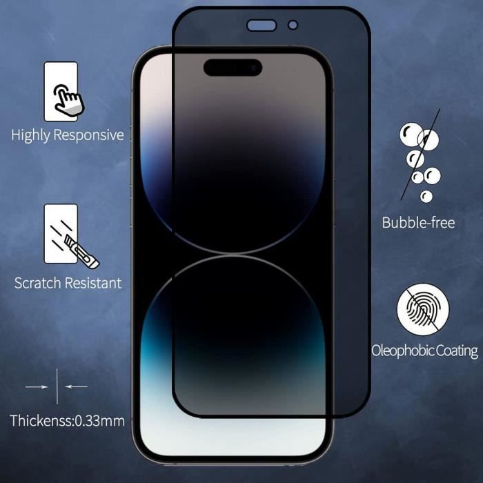 Kit 6 Verres Trempés Anti-Espion IPhone 14 Plus 6,7" - 3 Écran + 3 Caméra - Confidentialité 28°