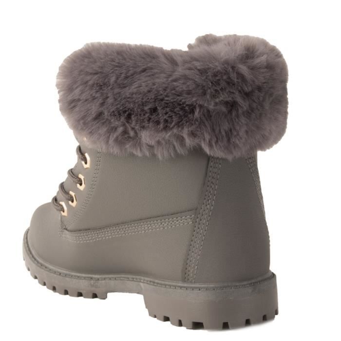 Bottines femme rangers fourr es et revers fourrure en simili cuir