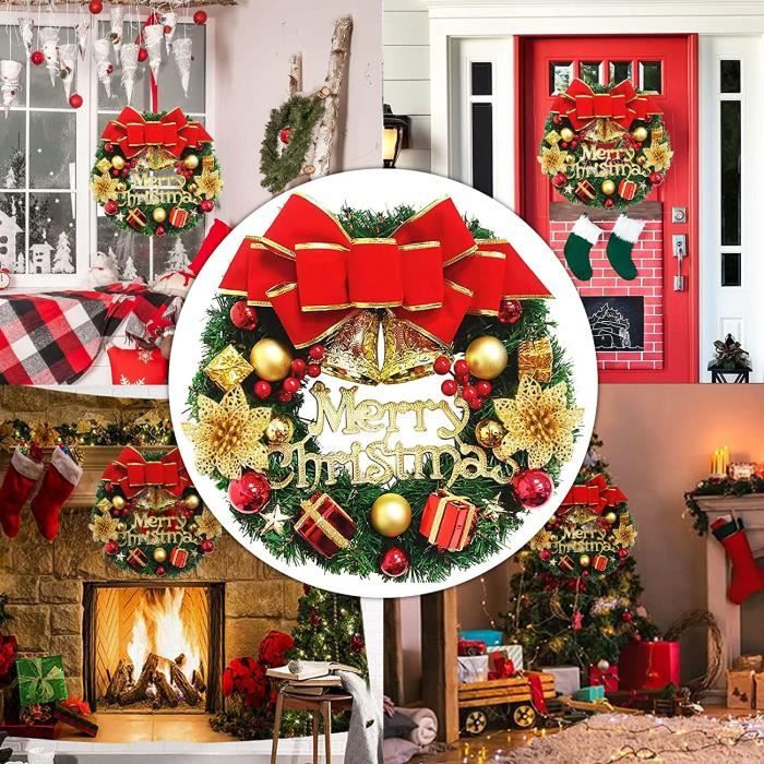 Couronne De Sapin De Noël, 132,1 X 33 Cm, Grand Nœud Avec Serpentins à Paillettes Et Ruban à Motifs Pour Décoration De Sapin De Noël, Maison, Intérieur Et Extérieur, Doré