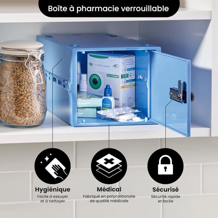 Boîte De Rangement Verrouillable Pour Médicaments - Avec Code Et Cloison, Idéale Réfrigérateur 26x22.5x12 Cm