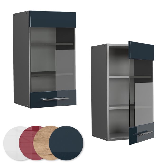Vicco Meuble De Cuisine Haut Vitré Fame-Line Rouge Bordeaux Brillant/Anthracite 40 Cm