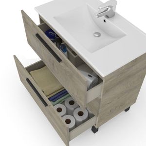 Meuble Sous Vasque Salle De Bain 80x30x65 Cm - Blanc, Avec 3 étagères, 2 Tiroirs Et 2 Portes - Rangement Optimal - 2