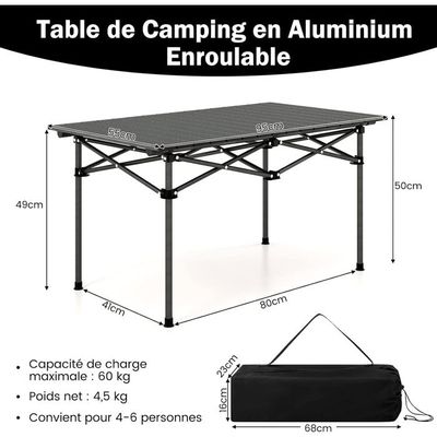 Table Pliante Camping Aluminium - 60x45 Cm, Pieds Réglables 25/50 Cm, Plateau Fourmi, Mallette