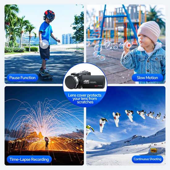 Caméscope 4K YouTube Avec écran Tactile - 48MP, Vision Nocturne Et Télécommande Incluse !
