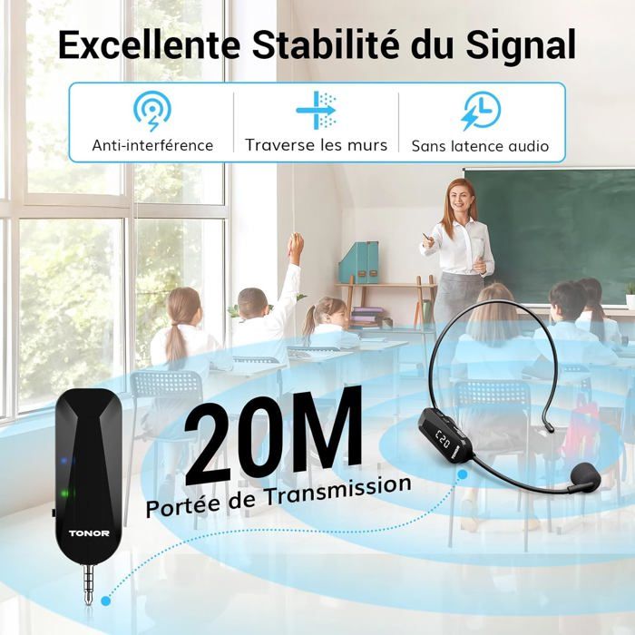Micro sans Fil,Microphone sans Fil Casque UHF avec 20 Canaux,Micro ...