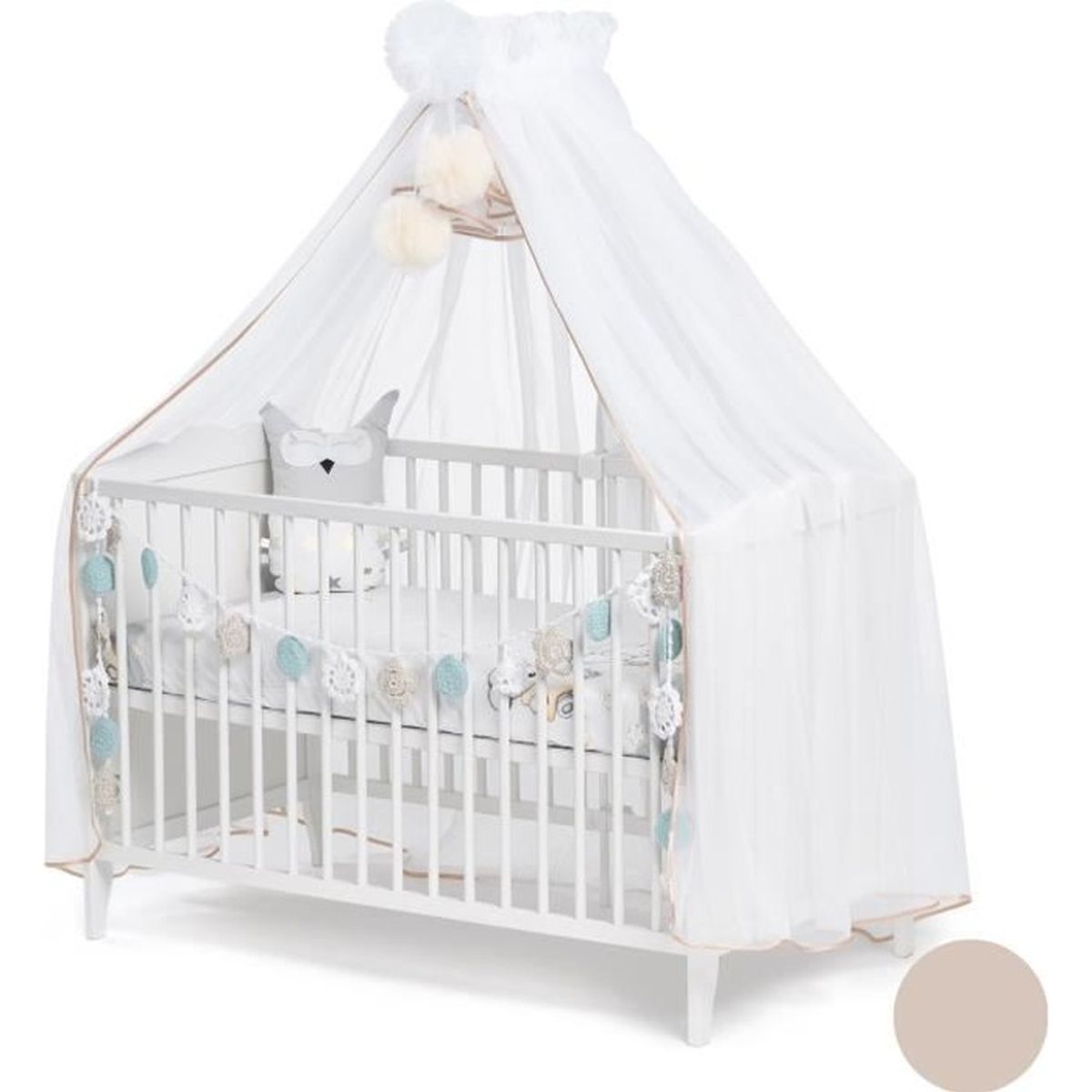 Callyna Ciel De Lit Bebe Moustiquaire Voile Blanc Grande Taille Finitions Et Pompons Beige Fabrication Francaise Cdiscount Puericulture Eveil Bebe