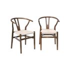 SWEEEK Lot de deux chaises vintage marron vieilli en bois d'hévéa avec assise en cordes et dossier arrondi